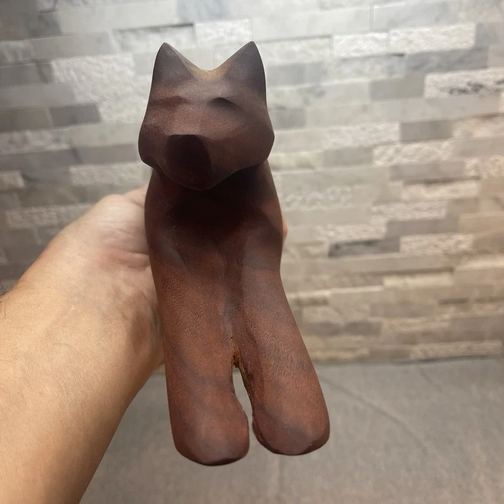 Vtg MCM Hand Carved Wood Cat Panther Stalking Figurine 16